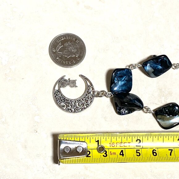 Blue Irregular Mother of Pearl Shell Necklace + Cat on the Moon Pendant - Picture 12 of 13